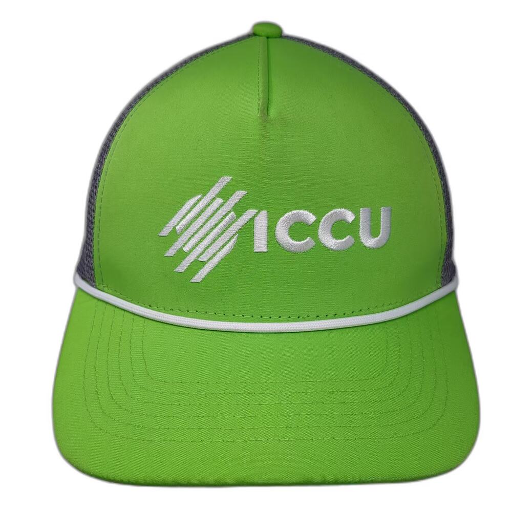 NameBrand ICCU Green Gray Trucker Hat Mesh Snapback Rope Adjustable One Size